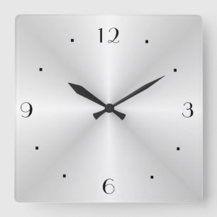 Sehr schlichte Silber-> Wand-Uhr Quadratische Wanduhr