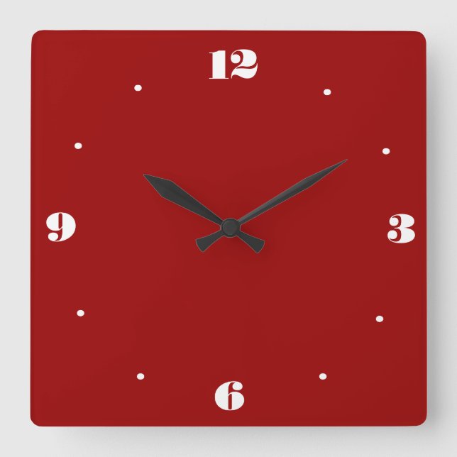 Sehr schlichtes Rotes und Weiß > Küchen-Uhren Quadratische Wanduhr (Vorderseite)