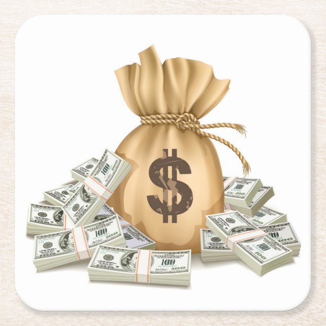 Sehr schöne Beutel und Stapel Bargeld Untersetzer  (Vorderseite)