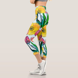 Sehr schöne handgezeichnete Blume Muster Niedlich Capri Leggings