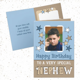 Sehr spezielles Neffe braunes blaues Foto Geburtst Karte