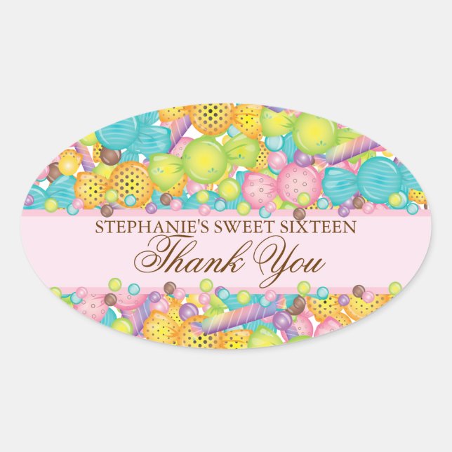 Sehr süß Farbige Bonbons Sweet 16 Gefallen Sticker (Vorderseite)