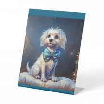 Sehr süßer kleiner Hund mit blauer Fliege