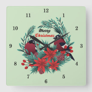 Sehr viel Spaß beim Weihnachtskranz Quadratische Wanduhr
