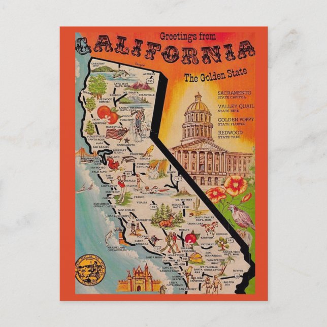Sehr Vintage Calfornia-Karte Postkarte (Vorderseite)