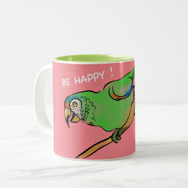 Seht den glücklichen Papagei Zweifarbige Tasse (Vorderseite Links)