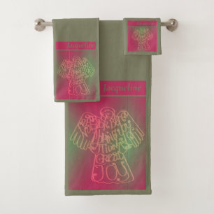 "Seht die Dinge der großen Freude" Pink Gray Badhandtuch Set