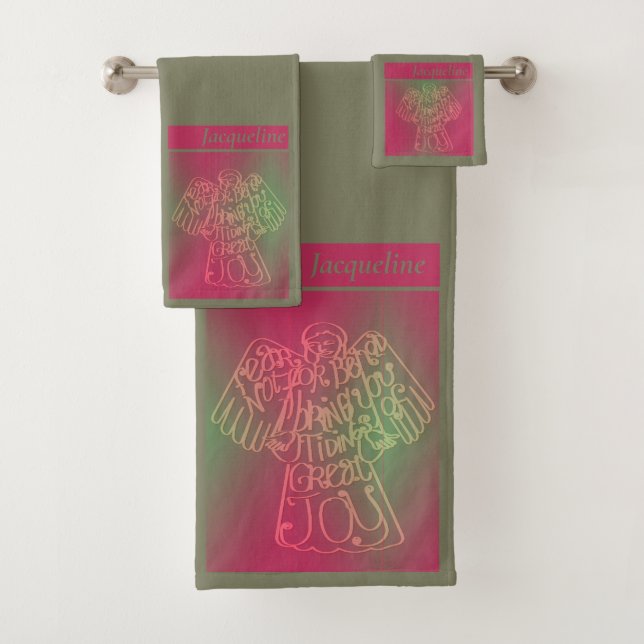 "Seht die Dinge der großen Freude" Pink Gray Badhandtuch Set (Insitu)