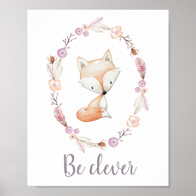 Sei clever Baby Fox Boho Wreath Woodland Kinderzim Poster (Vorne)