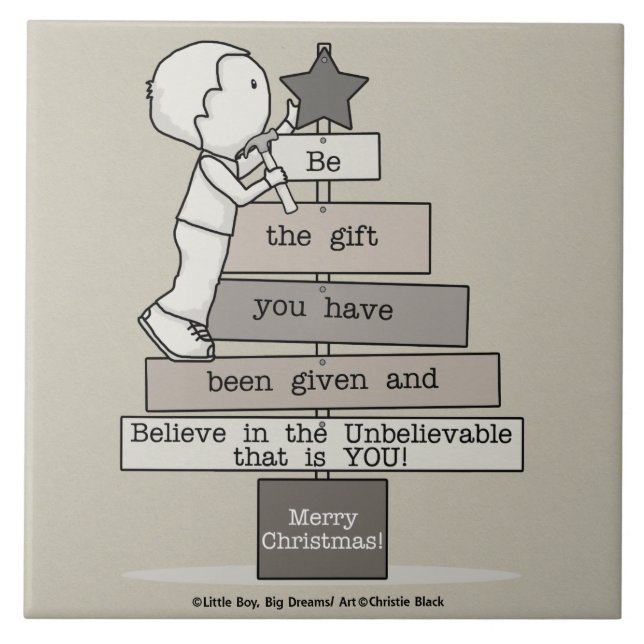 Sei das Geschenk-Weihnachtsbaum (Tan) Fliese (Vorderseite)