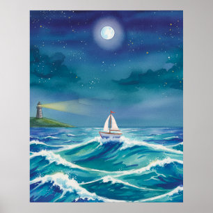 Sei das Licht, das dich führt, Segelboot Leuchttur Poster