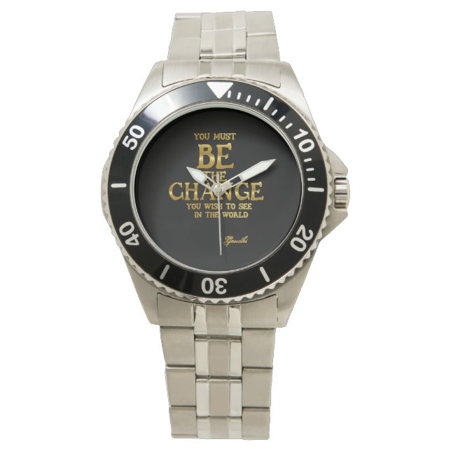 Sei der Wandel - Gandhi-inspirierendes Aktionsange Armbanduhr (Vorderseite)