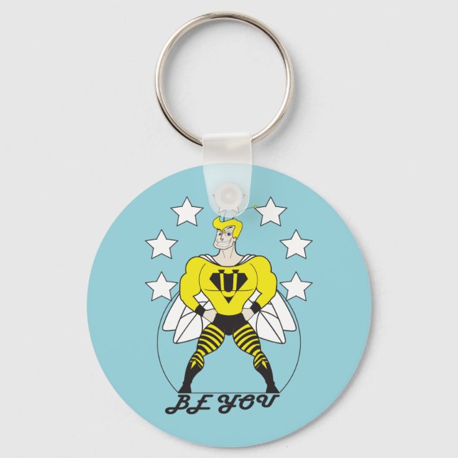 Sei du (Bee You)-weiße Sterne. Schlüsselanhänger (Vorderseite)
