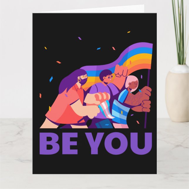 Sei du. LGBT+Stolz. Regenbogenflagge Karte (Vorderseite)