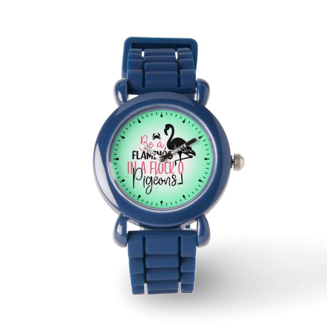 Sei ein Flamingo in einer Flock von Tauben-27308 Armbanduhr (Vorderseite)