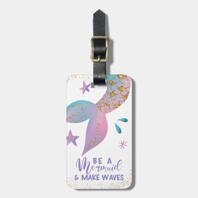 Sei ein Mermaid Rainbow Ombre und Gold Gepäckanhänger (Vorderseite vertikal)