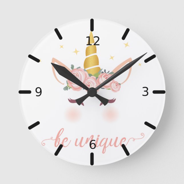 "Sei einzigartig" Einhorn-Uhr Runde Wanduhr (Vorderseite)