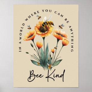 Sei freundlich Biene Dekor Wasserfarbe Blumen Posi Poster