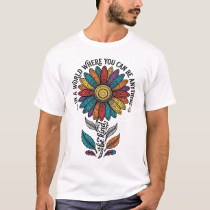 Sei freundlich Regenbogen-Blumen-Vintage-Stickerei T-Shirt
