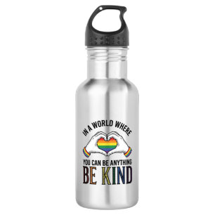 Sei Freundlich Regenbogen Herz Hände Vintage Vekto Edelstahlflasche