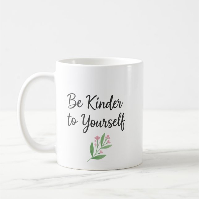 Sei freundlich zu dir selbst Wasserfarben-Blumen-S Kaffeetasse (Links)