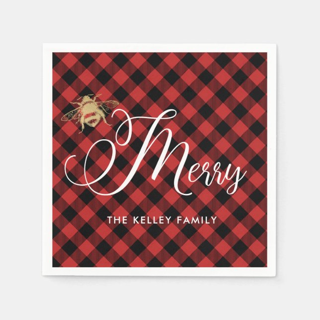 Sei froh, Goldbiene auf Red Buffalo Karierte Custo Serviette (Vorderseite)