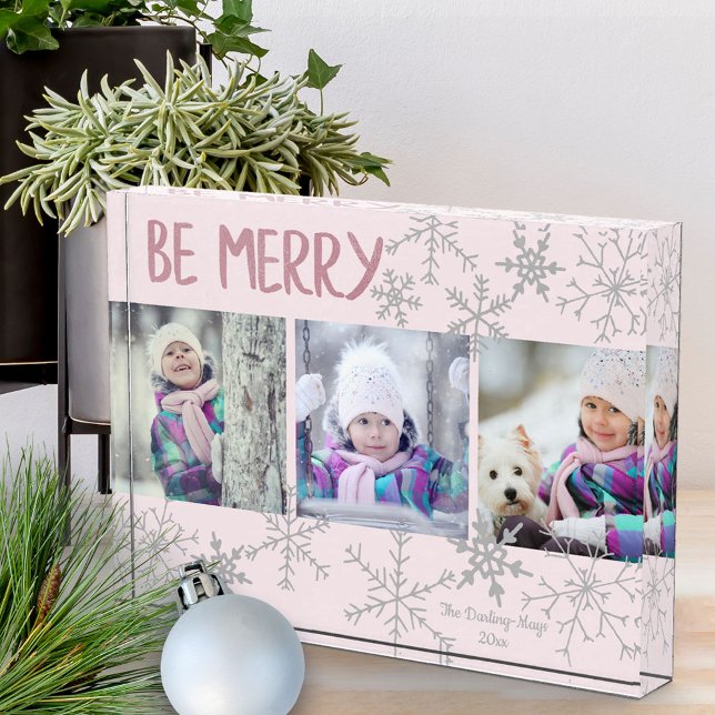 Sei froh, Pink & Silver Snowflakes Holiday Collage Fotoblock (Von Creator hochgeladen)