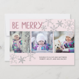 Sei frohe Schneeflocken 3 Foto Collage Pink Feiertagskarte