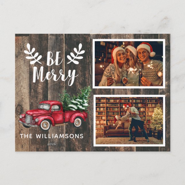 Sei frohe Weihnachten Vintager Red Truck Zwei Foto (Vorderseite)