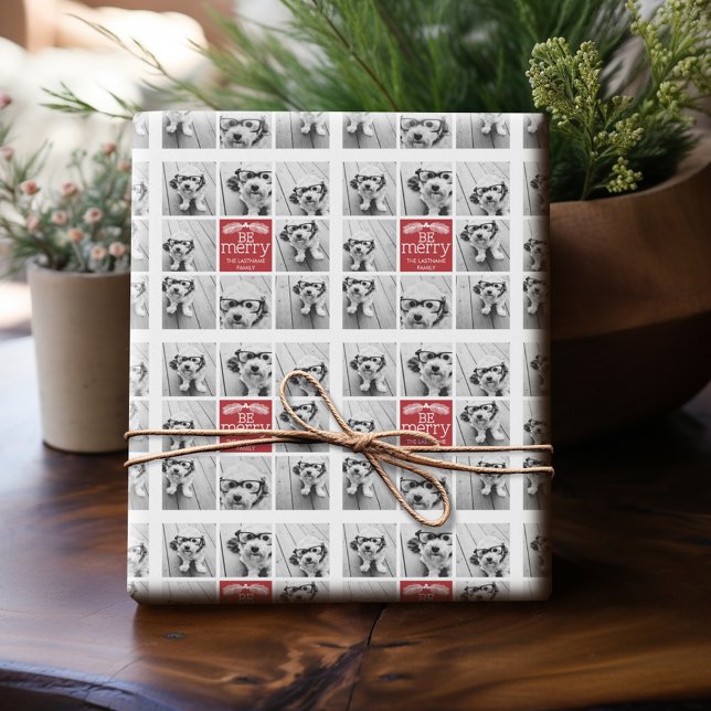 Sei frohe Weihnachts-Collage-Fotos mit Red White Geschenkpapier (Personalized Photo Wrapping Paper)