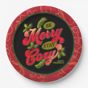 Sei fröhlich Bleibe gemütliche Weihnachten Pappteller