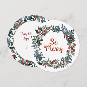 Sei fröhlich! Weihnachts-Weihnachtsberries Wreath Feiertagskarte