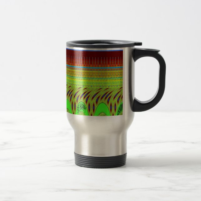 Sei glücklich bunt Polka Dot Motif Geschenk Reisebecher (Rechts)