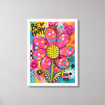 Sei Glücklich Bunte Blumen Pop Art