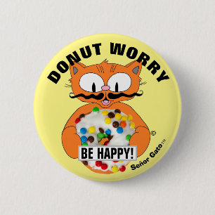 Sei glücklich! Cartoon-Katzenhai-Schaltfläche Button