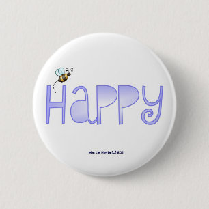 Sei glücklich - ein positives Wort - rund (blau) Button