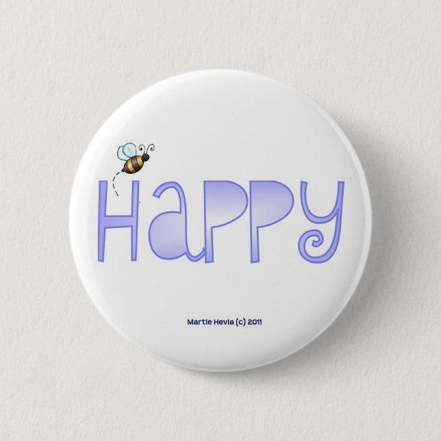 Sei glücklich - ein positives Wort - rund (blau) Button (Vorderseite)