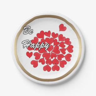 Sei glücklich, elegant, Liebe, rotes Herz Pappteller