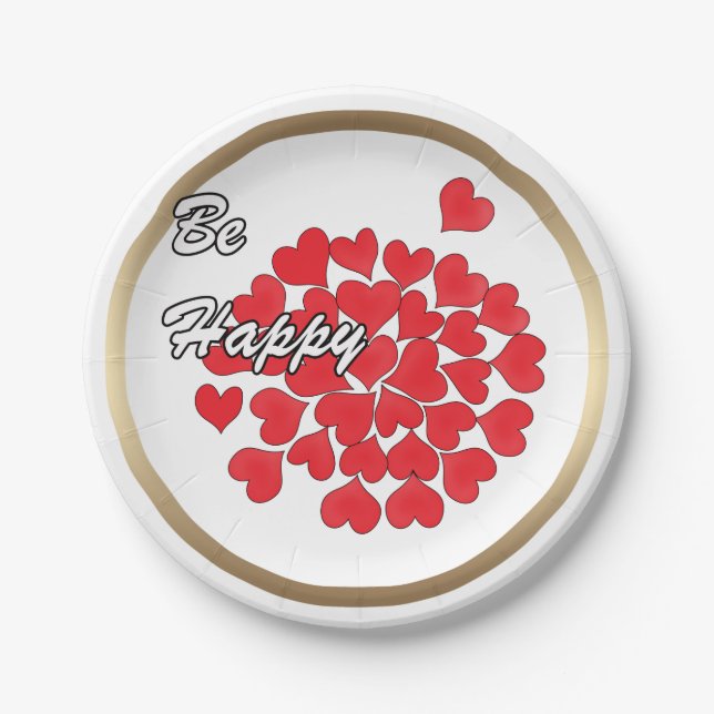 Sei glücklich, elegant, Liebe, rotes Herz Pappteller (Vorderseite)