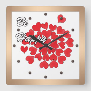 Sei glücklich, elegant, Liebe, rotes Herz Quadratische Wanduhr