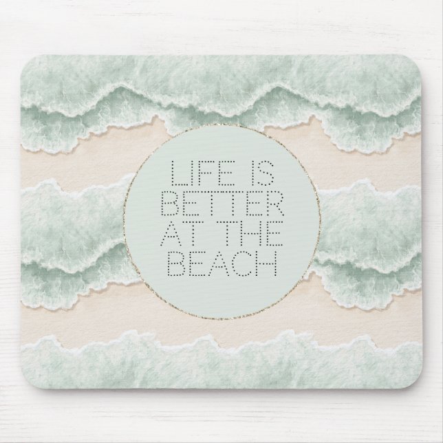 Sei glücklich Mint Kreis Strand Aqua Wellen Mousepad (Vorne)