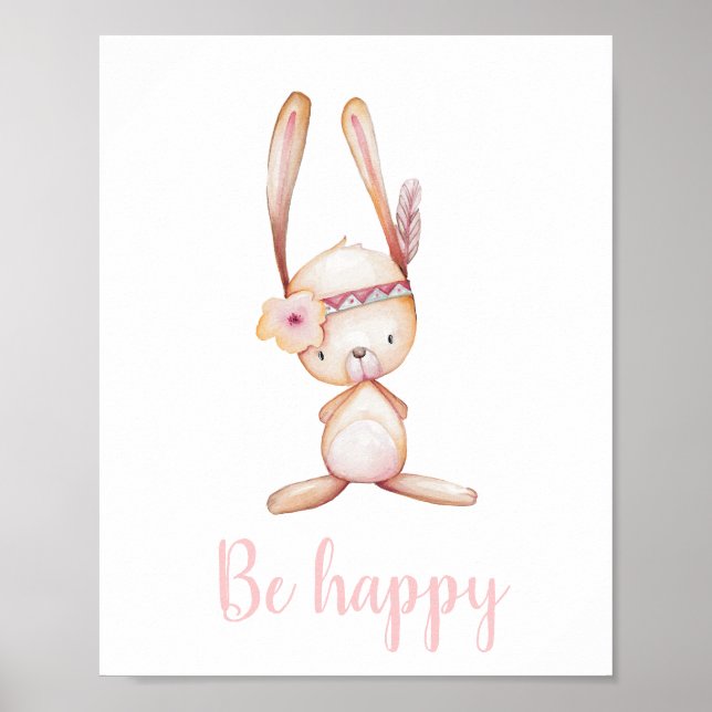 Sei glücklich Niedlich Baby Bunny Watercolor Boho  Poster (Vorne)