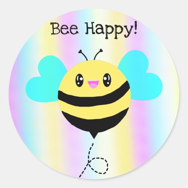 Sei glücklich! Niedlich Kawaii Pastel Rainbow Stri Runder Aufkleber (Vorderseite)