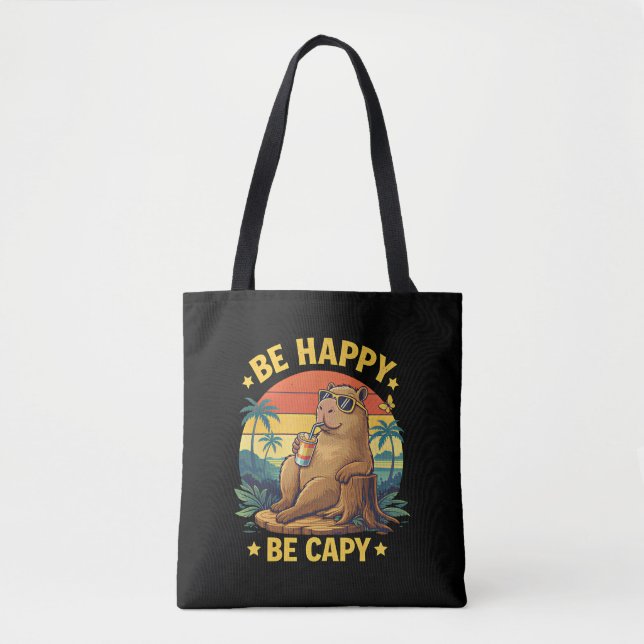 Sei glücklich, sei Capy Capybara lustiges Meme Tasche (Vorderseite)