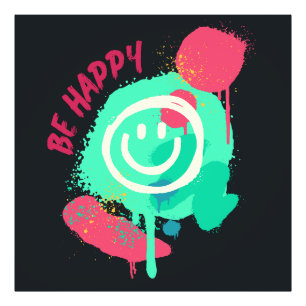 Sei Glücklich Smiley Mint & Pink Graffiti Street A Fotodruck