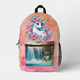 Sei Glücklich Süßes Einhorn Regenbogen Magische Fa Bedruckter Rucksack