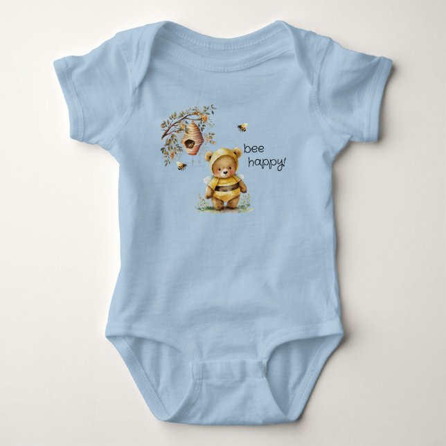 Sei glücklich! Teddy Bear in Humbelkostüm Baby Strampler (Vorderseite)