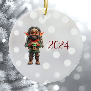 Sei glücklich Weihnachts-Elf-Keramik Ornament