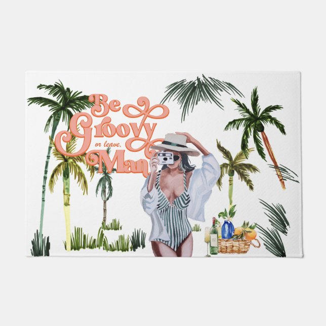 Sei Groovy oder Verlass Man | Wasserfarbe Trendy R Fußmatte (Vorderseite)