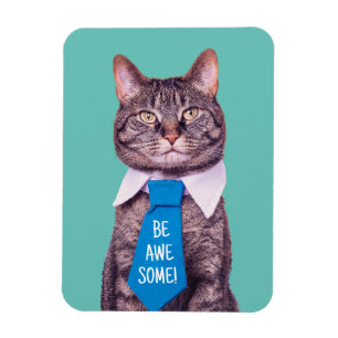 "SEI GROßARTIG!" Katze mit blauem Schlips, Türkis, Magnet